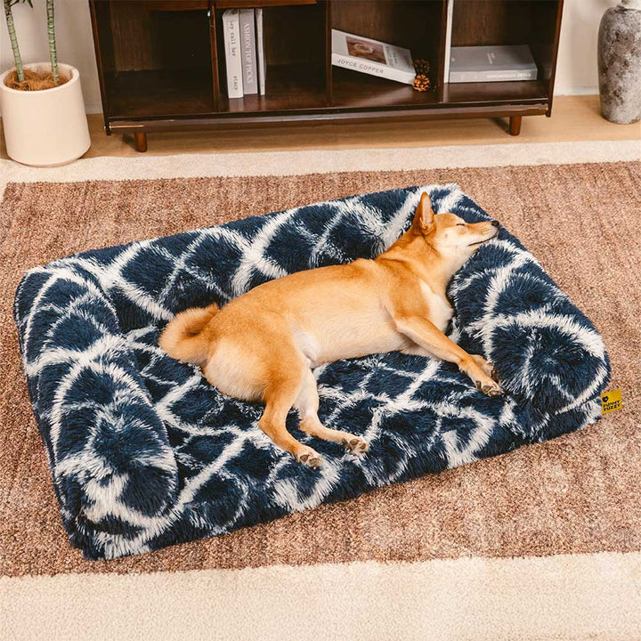 Plush orthopedic dog bed, sofa style with bolsters, removable cover