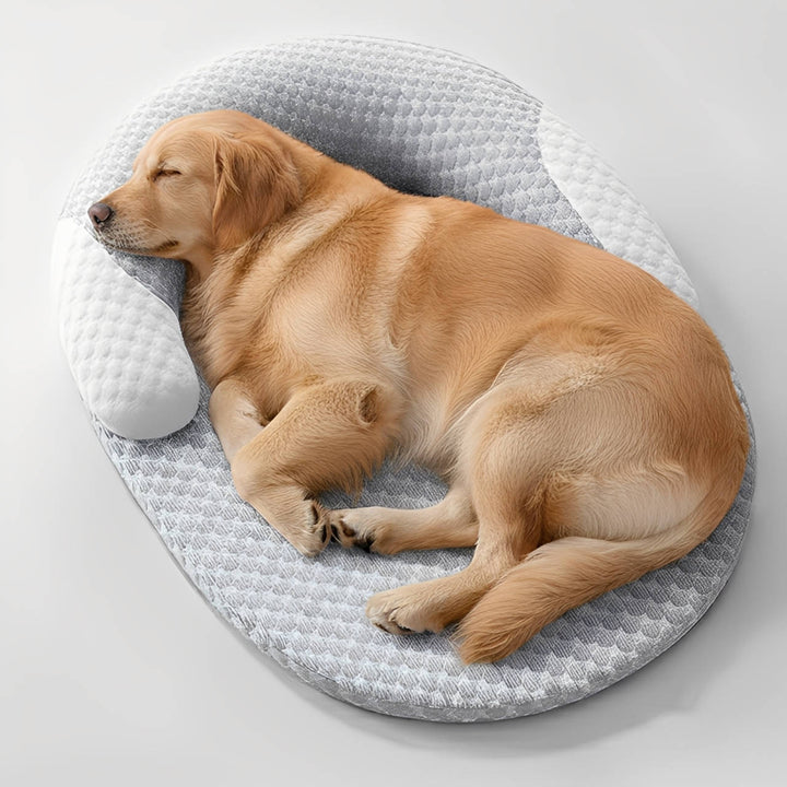 Close-up of the washable orthopedic dog bed fabric, highlighting its cooling properties and durable material.