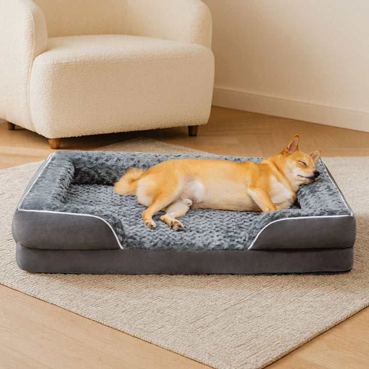 Orthopedic dog bed with detachable water-repellent cover, ideal for senior dogs with joint support.