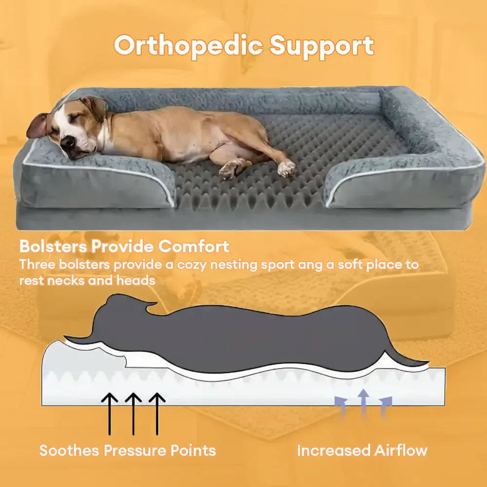 Premium orthopedic dog bed featuring a durable, detachable, water-repellent cover.