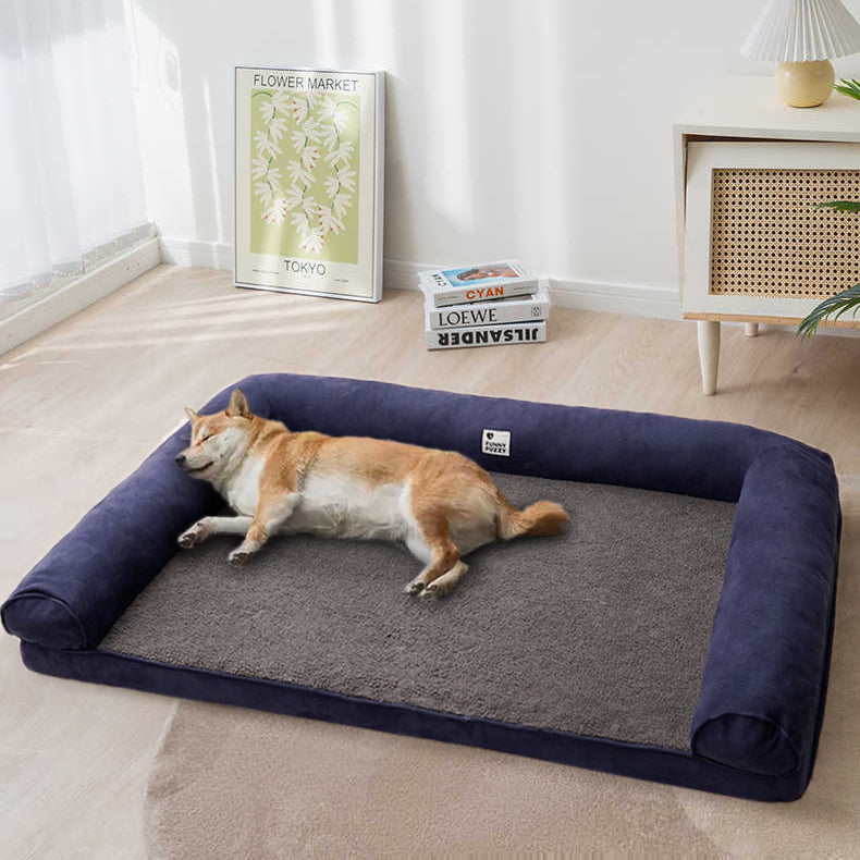 Orthopedic dog bed with full support bolster, perfect for joint support & comfort