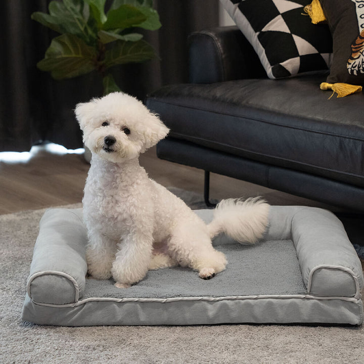 Orthopedic pet bed, full bolster for security, enhancing dog's joint health