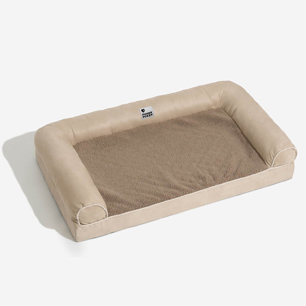 Orthopedic dog bed, washable suede and fleece, full bolster for pet wellness