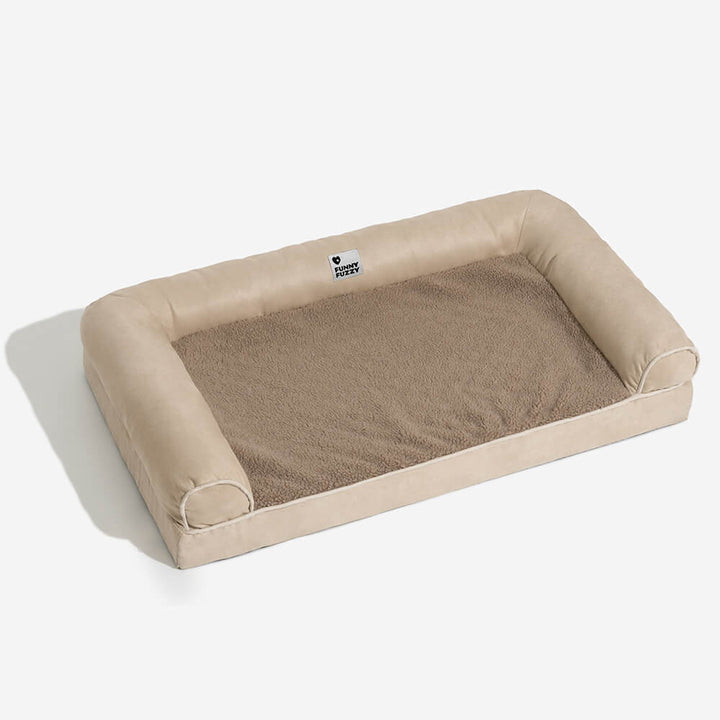 Orthopedic dog bed, washable suede and fleece, full bolster for pet wellness