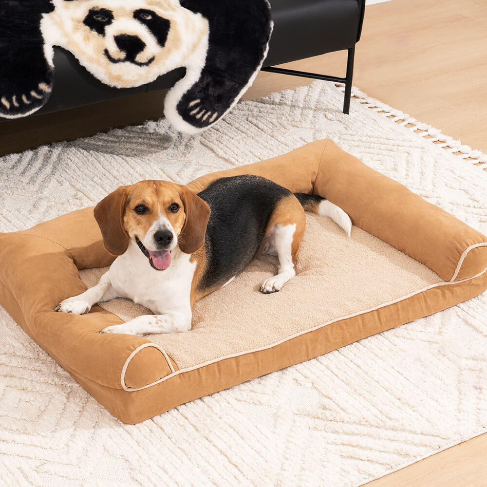 Dog bed: orthopedic design, full bolster for head & neck support, joint comfort