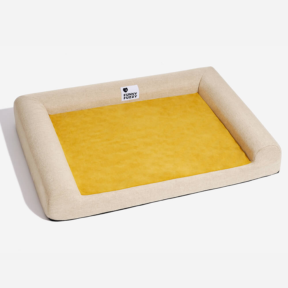 Side view of a thick orthopedic dog bed, highlighting supportive structure for large dogs