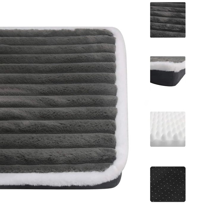 Comfortable pet bed, orthopedic design with supportive memory foam, grey fabric