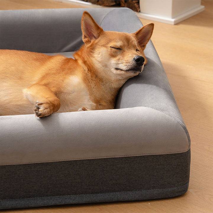 Soft grey orthopedic dog bed, ideal for pet comfort and joint health.