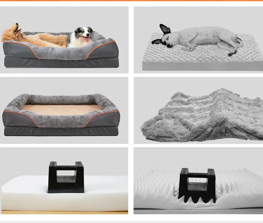 Soft foam bolster dog bed with anti-slip bottom and removable cover for easy washing.