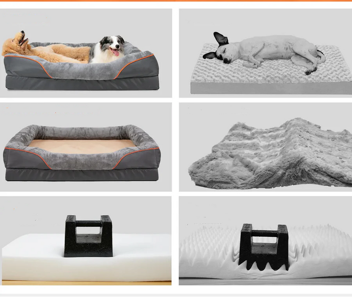 Soft foam bolster dog bed with anti-slip bottom and removable cover for easy washing.