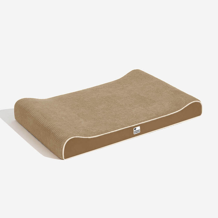 Orthopedic dog bed with a removable, washable cover laid out, detailing maintenance for pet care.