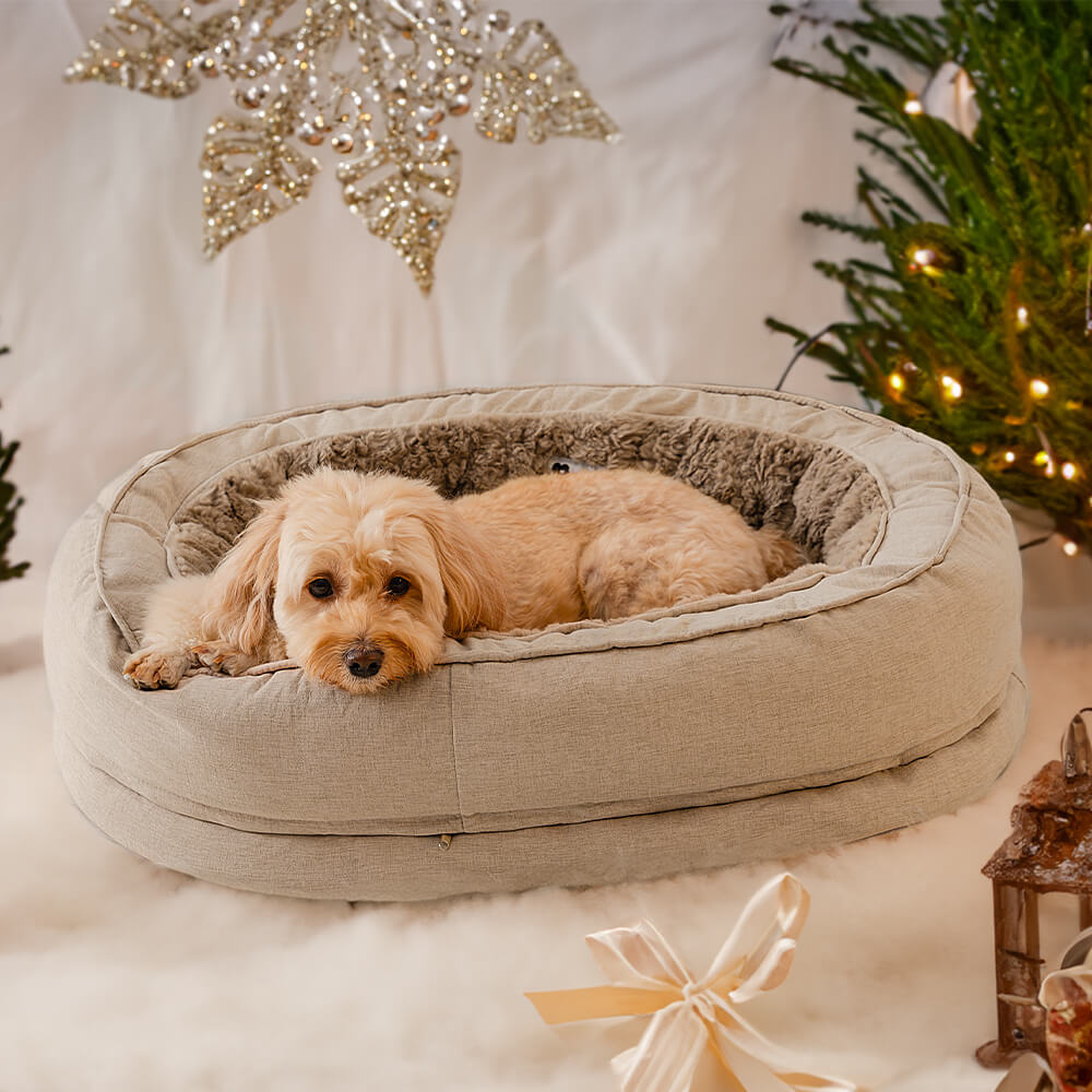 Anxiety-relief orthopedic donut dog bed, a secure and comforting pet space.