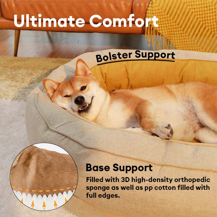 Large orthopedic donut dog bed with plush grey fabric for ultimate pet comfort.
