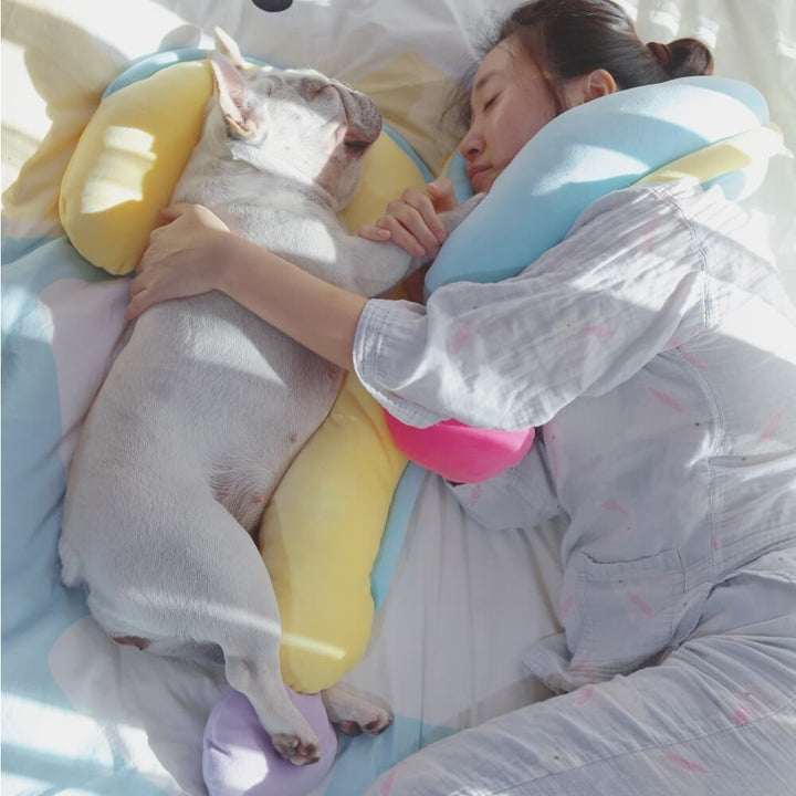 High-angle view of a grey orthopedic spine-support pet pillow, luxurious dog & cat bed supplies.