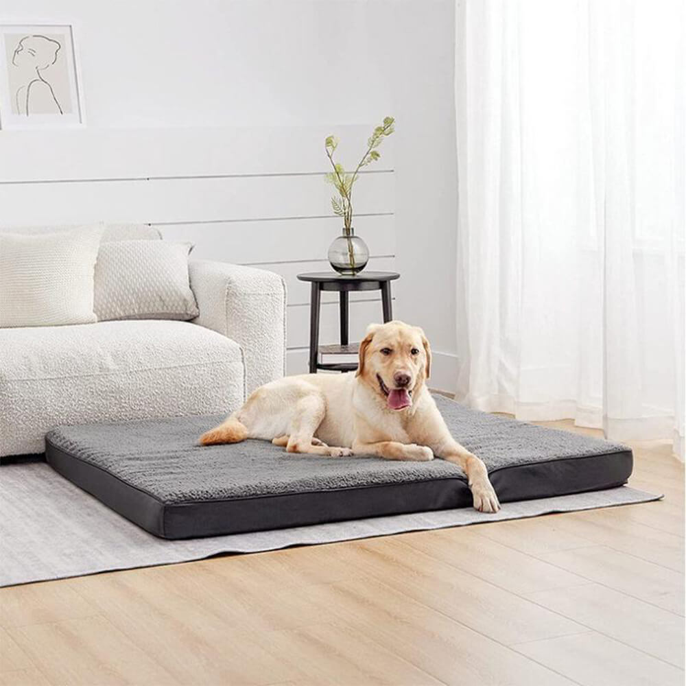 Non-slip memory foam dog bed, large size, grey, offering excellent orthopedic support.