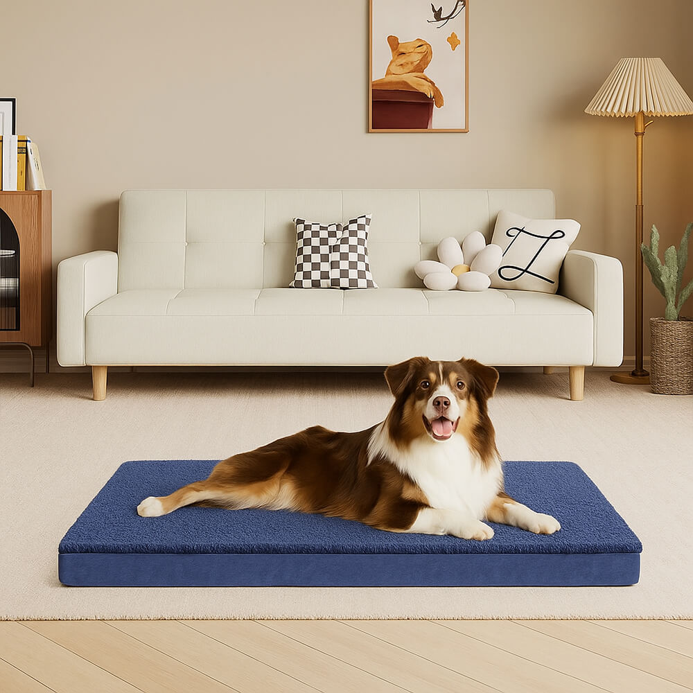 Brown large dog bed with orthopedic memory foam core, providing superior joint support.