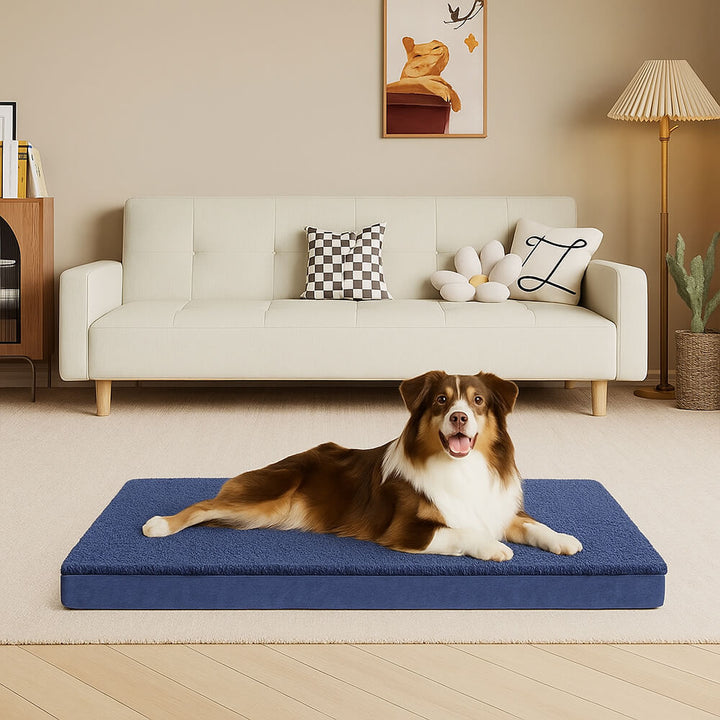 Brown large dog bed with orthopedic memory foam core, providing superior joint support.