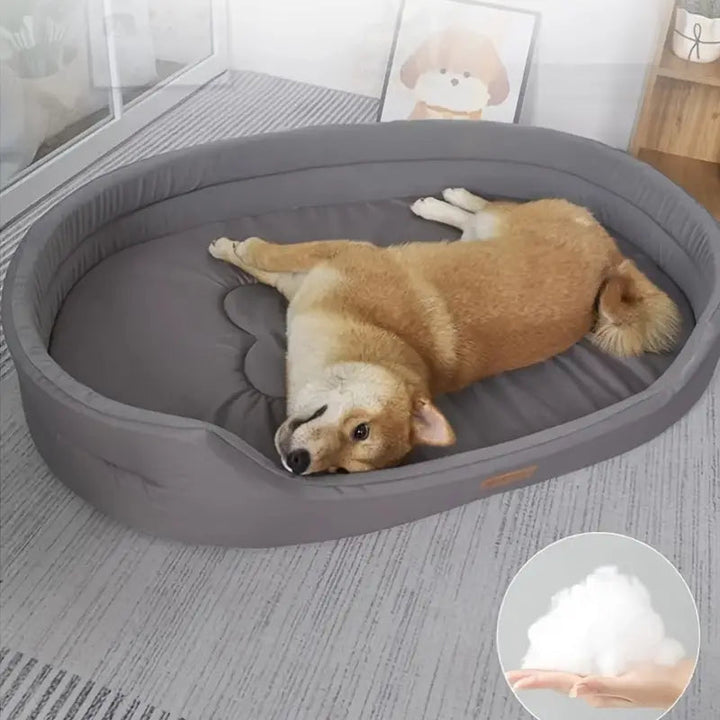 Unisex pet bed with washable breathable cover, anti-slip bottom for dog comfort.