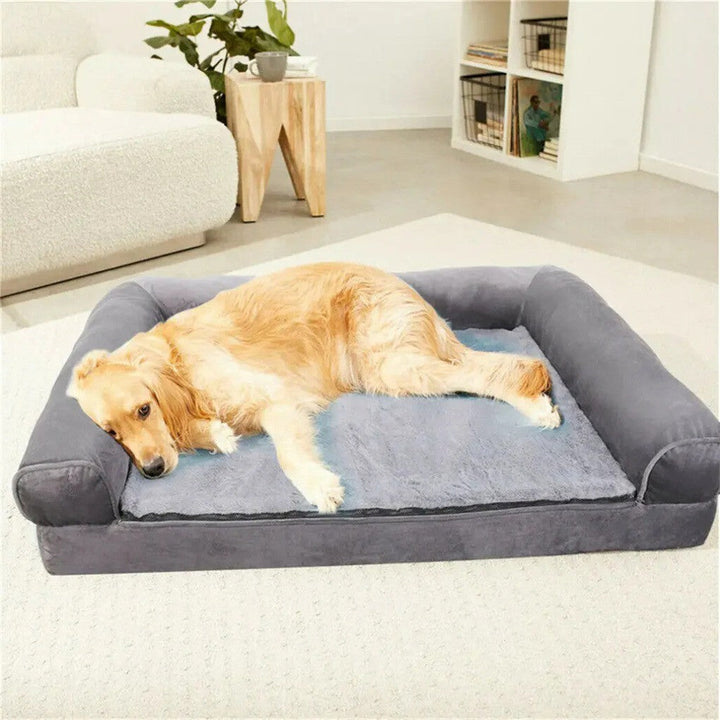 Orthopedic memory foam dog bed with removable washable cover, ideal for large dogs seeking comfort.