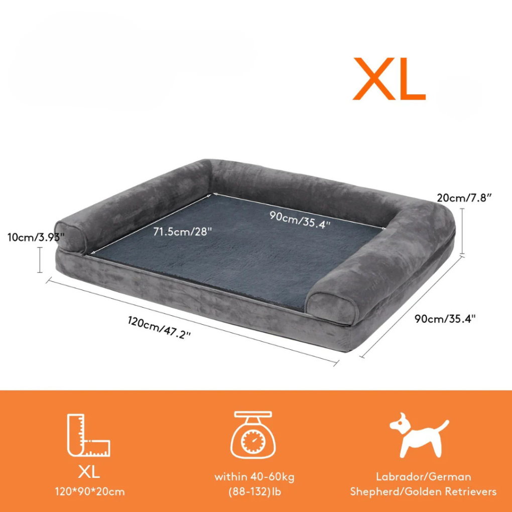 Memory foam dog bed with washable cover, offering orthopedic support and comfort for large dogs and pets.
