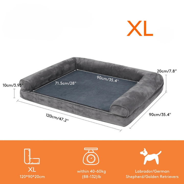 Memory foam dog bed with washable cover, offering orthopedic support and comfort for large dogs and pets.