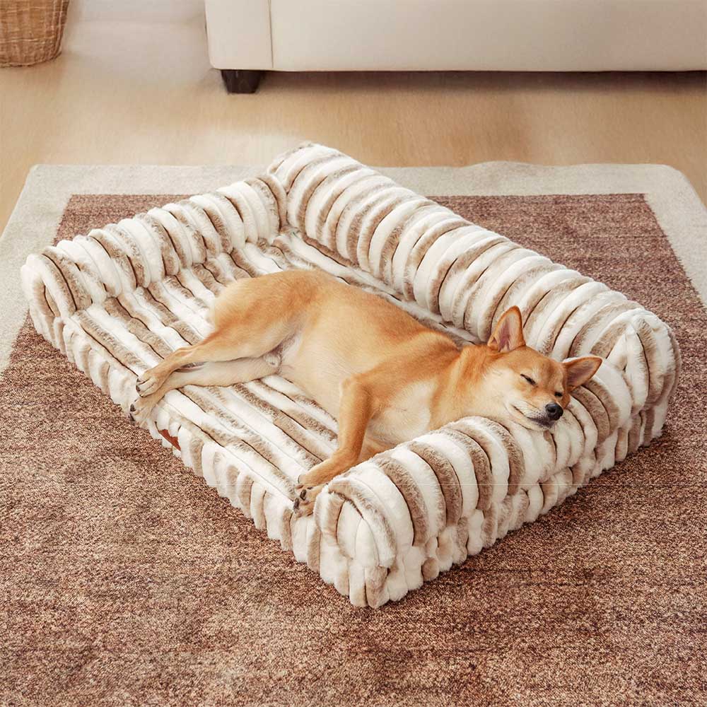 Unisex striped pet bed, orthopedic support for dogs & cats, cozy bolster, machine washable cover