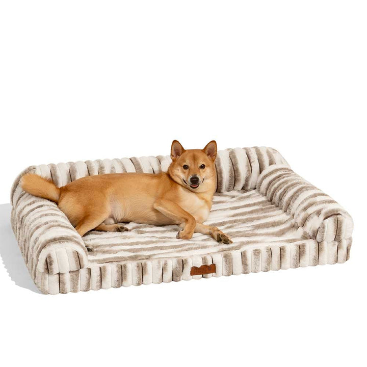 Large striped orthopedic pet bed with bolster, ideal for big dogs, washable non-slip design