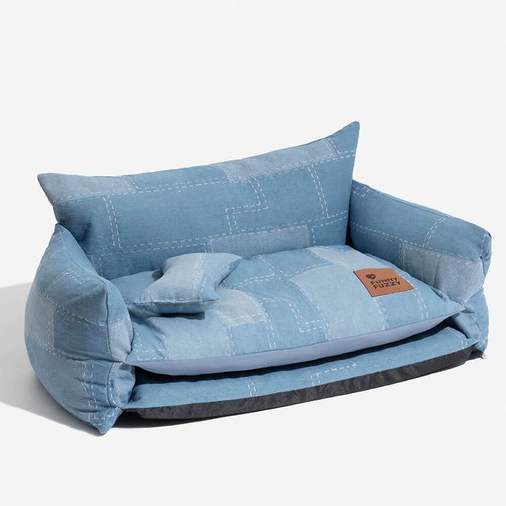Orthopedic B-XL cat & dog bed with a unique double layer denim style and plush lambswool