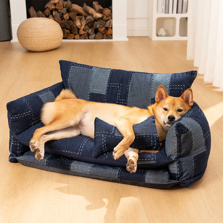 Warm lambswool top on a double layer pet sofa bed B-XL, perfect for chilly nights for cats & dogs