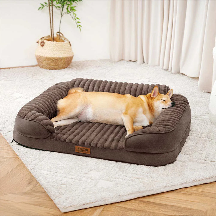 Orthopedic plush bolster dog bed, washable pet sofa for ultimate dog comfort