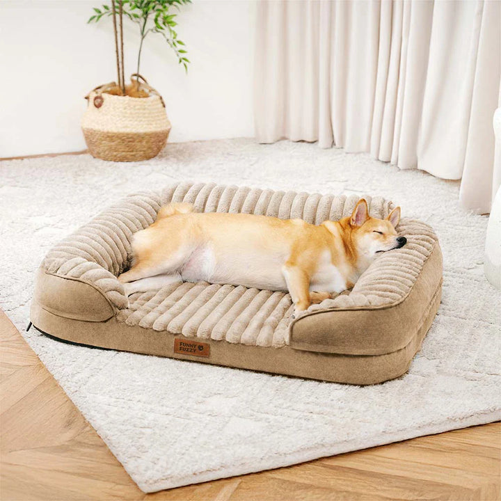 Cozy plush orthopedic dog bed, washable pet sofa with elevated bolster