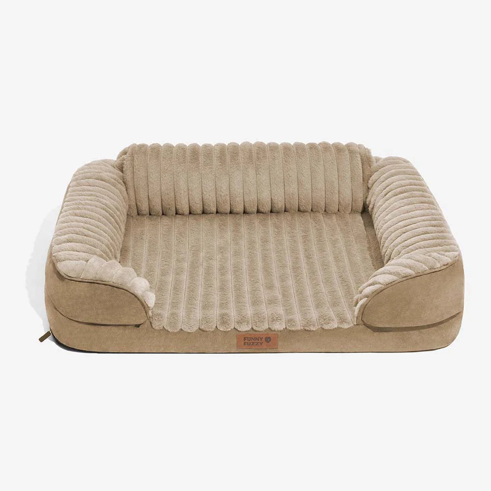 Modern orthopedic dog bed, washable pet sofa featuring a soft plush bolster