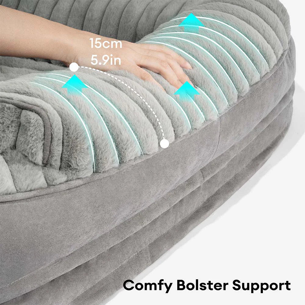 Washable pet sofa dog bed with thick orthopedic base and cozy bolster