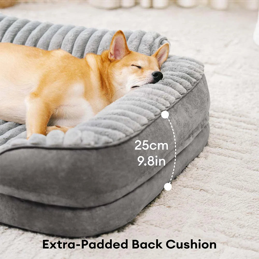 Luxurious plush dog bed, orthopedic and washable with supportive bolster