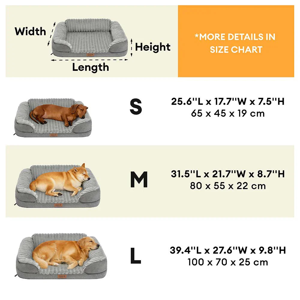 Premium orthopedic dog bed, plush washable pet sofa with high bolster walls
