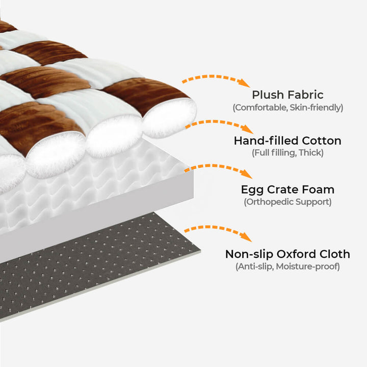 Plush chessboard dog bed, orthopedic support, includes a soft pillow for ultimate pet comfort.