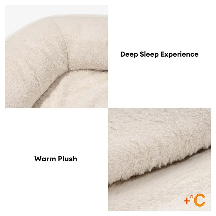 Cat nestled in the corner of a soft orthopedic dog bed, cozy and secure pet supplies