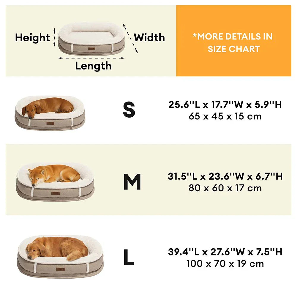Top view of a plush gray calming pet bed, spacious and inviting for dogs and cats