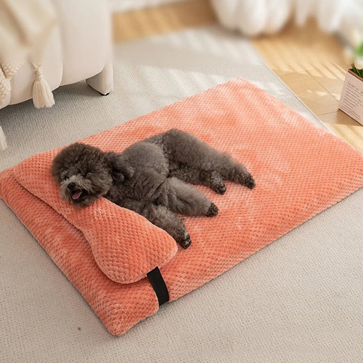 Close-up of a washable orthopedic dog bed with soft plush fabric and elevated sides