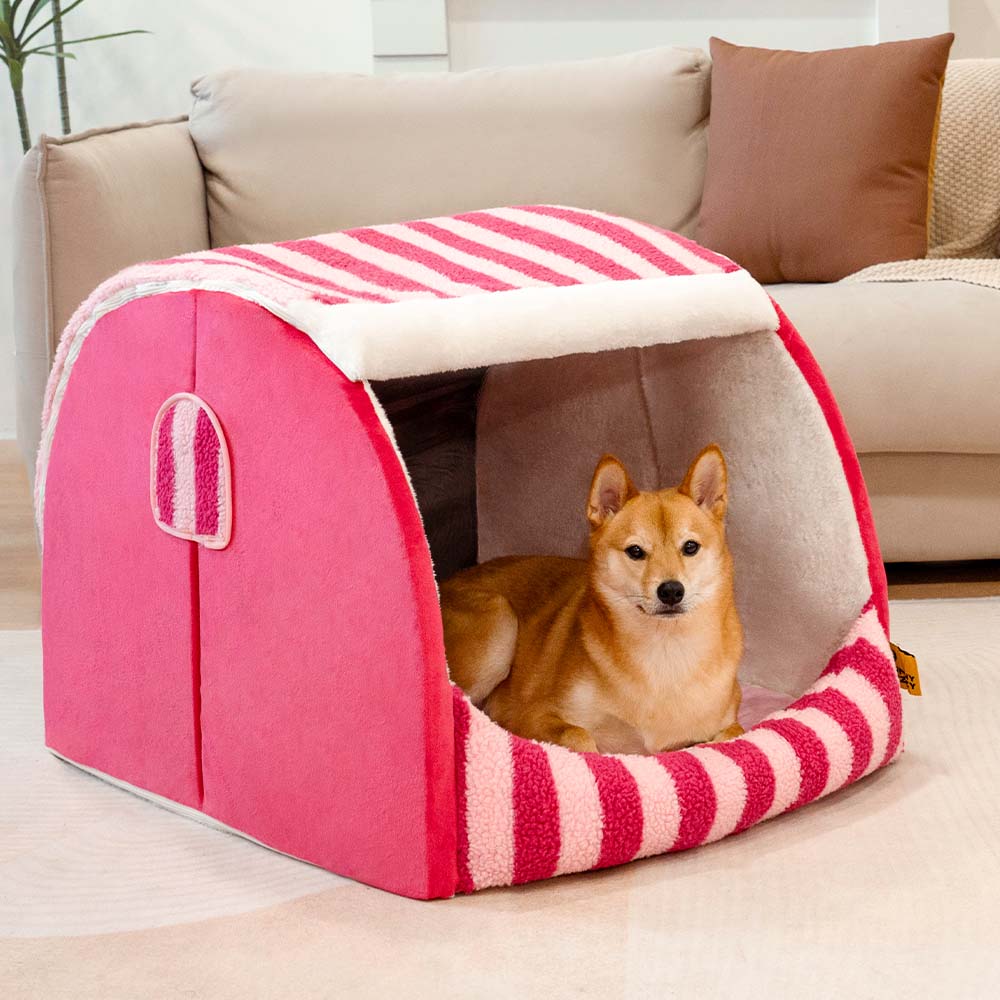 Orthopedic striped pet bed for dogs & cats, cozy & washable, promoting pet comfort