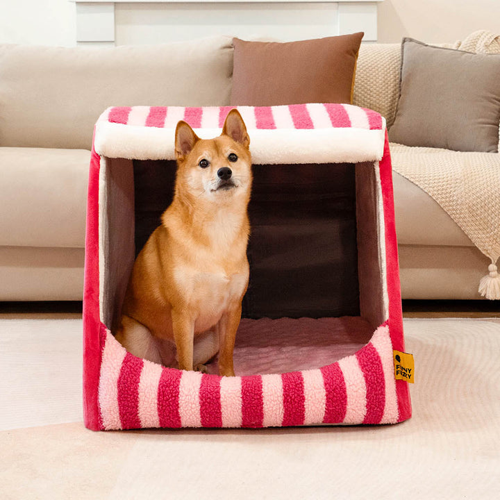 Unisex striped orthopedic dog bed, washable cover for easy cleaning