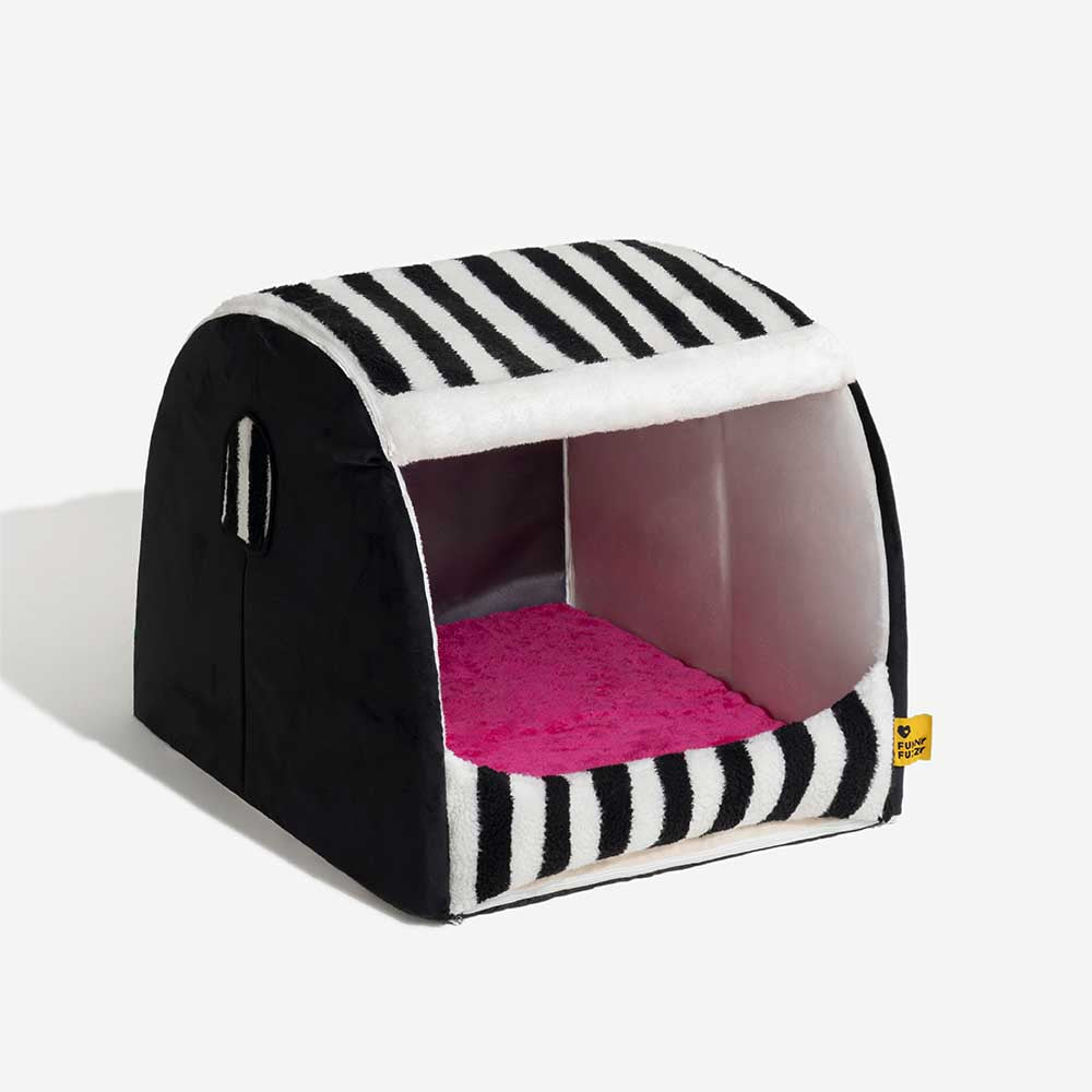 Cozy comfort striped pet bed, ideal for a dog nap or cat lounge