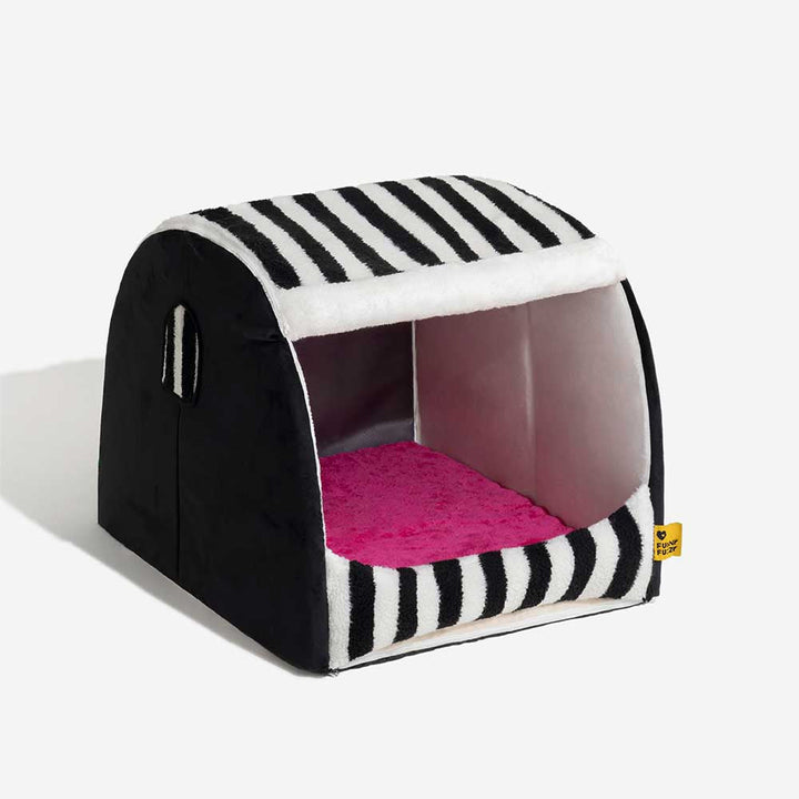 Cozy comfort striped pet bed, ideal for a dog nap or cat lounge