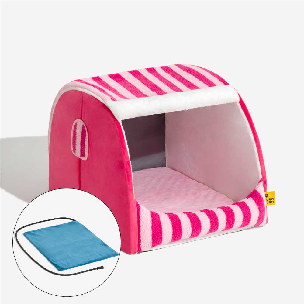 Striped pet bed, offering joint support and a soft, comfortable sleep