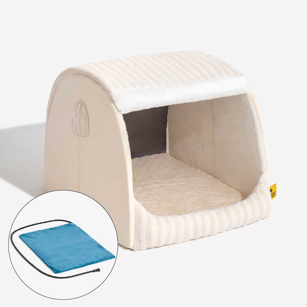 Comfortable striped cat bed, perfect for pets of all ages