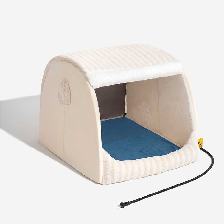 Heating pad ready striped orthopedic pet bed, ensuring warmth and restorative rest