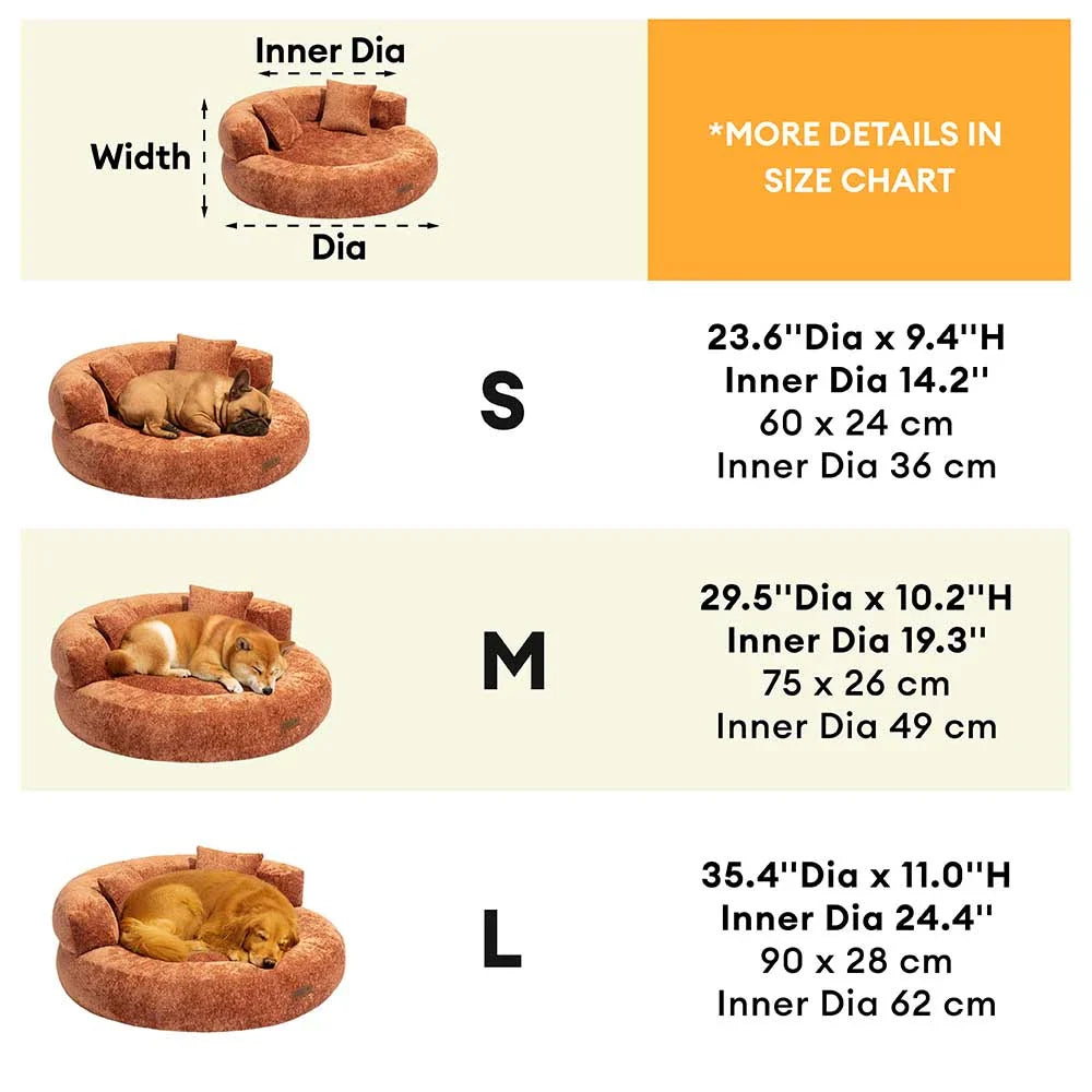Washable velvet dog bed, orthopedic donut shape with plush pillows, easy to clean pet supplies.