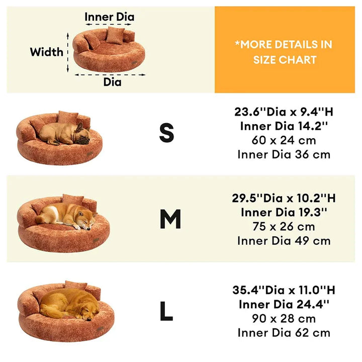 Washable velvet dog bed, orthopedic donut shape with plush pillows, easy to clean pet supplies.