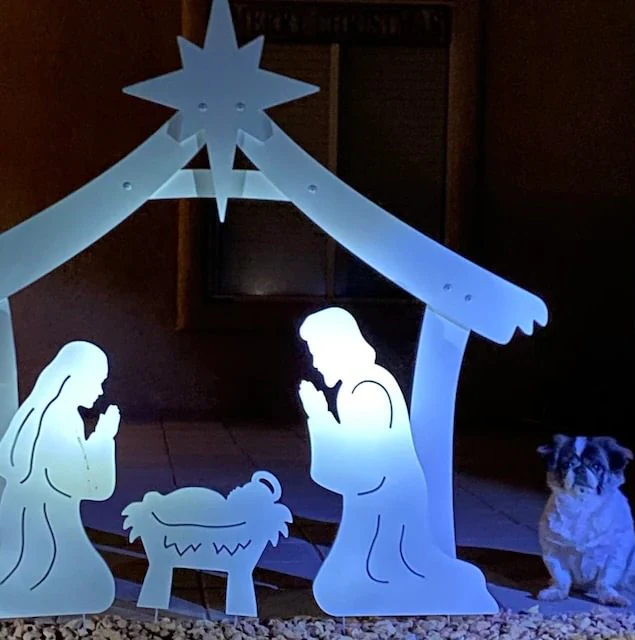 Durable PVC outdoor nativity set for Christmas yard display. Celebrate the Holy Family with festive decor.
