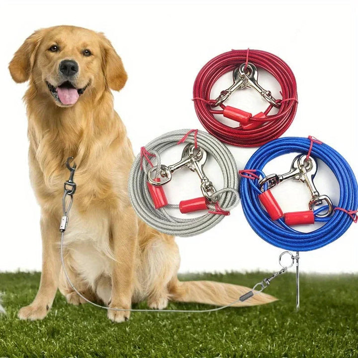Outdoor PVC coated steel cable dog leash, durable & weatherproof for active pets